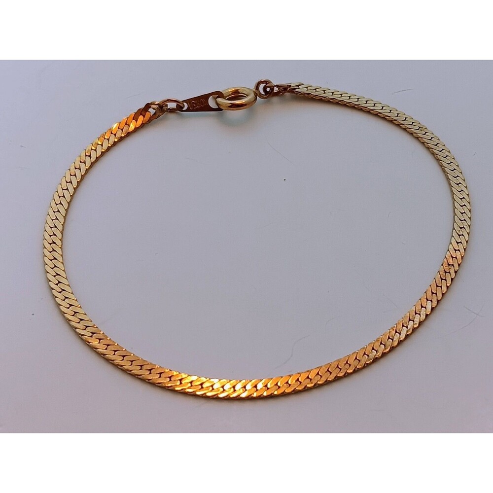 Vintage Gold Tone Herringbone Bracelet 7” Signed Korea Flat Chain Lot#1013